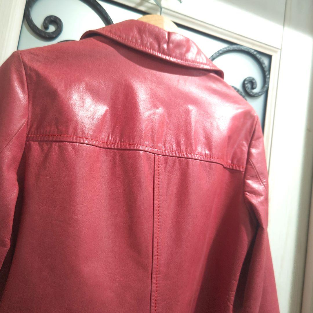 寄付　対象　アントニアリソン　ライダース　ジャケット　革　ピンク　L　牛　ボタン
