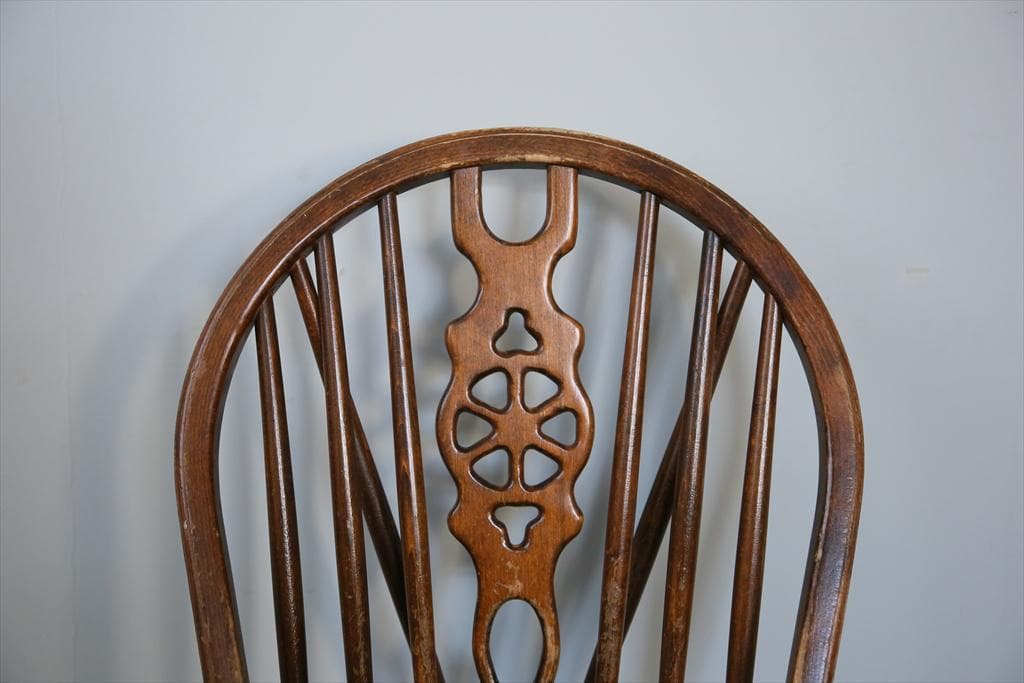 英国アンティーク木製ホイールバックチェア/ダイニングイス/椅子(92-37-3)