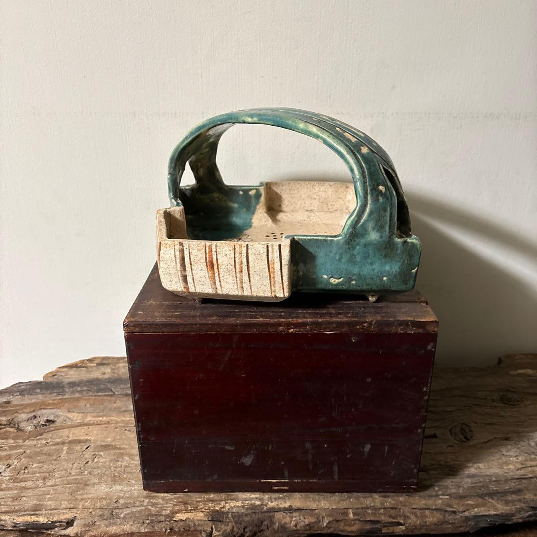 時代　織部松皮菱形手鉢　手付菓子鉢　懐石　瀬戸　志野　古美術　茶道具　検:李朝