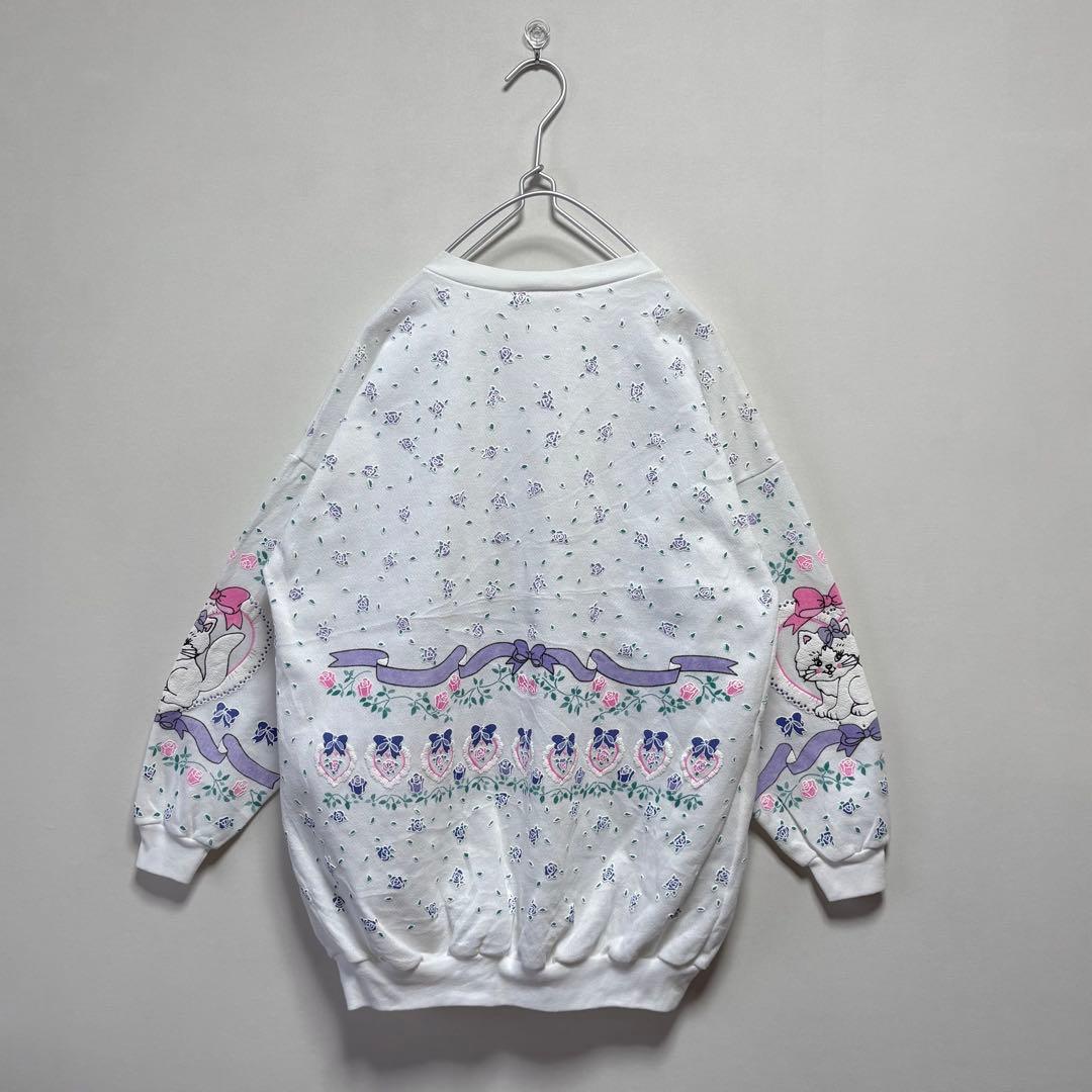 USAvintageアメリカ古着 発泡プリント猫ちゃんハートデザインスウェット