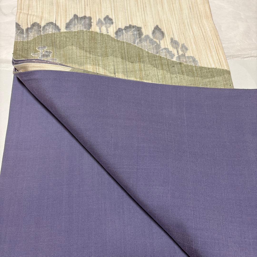 (週末値引き)袋帯 玉あしぎぬ 本場結城紬紀元祭限定 山と木の模様 緑紫