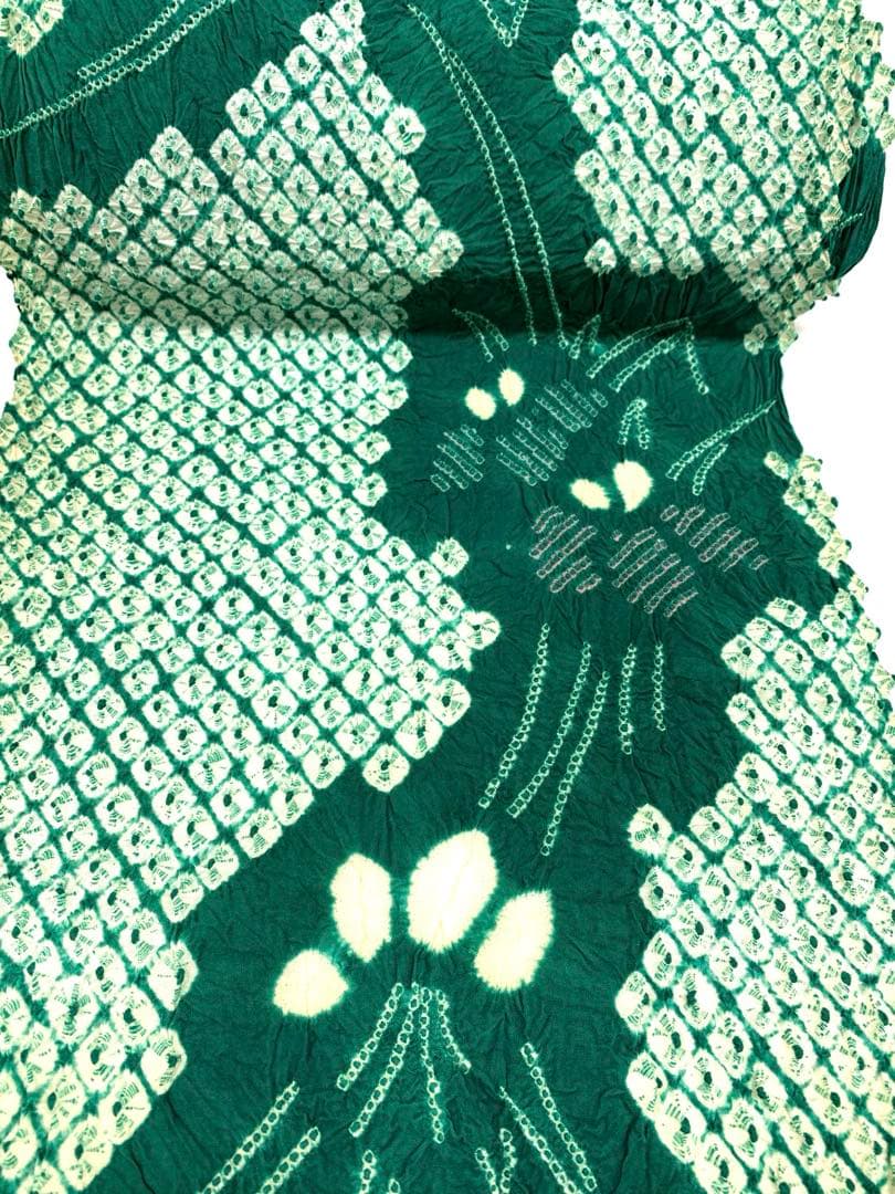 絞り浴衣 藤娘 クロムグリーン色 盛夏 綿反 反物