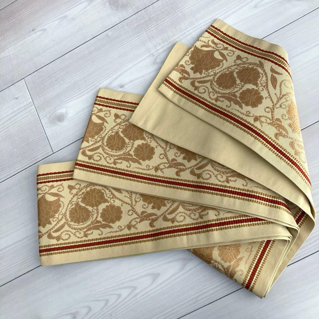 専用　　博多織　半幅帯　花唐草模様　織り出し　正絹　No.74-22