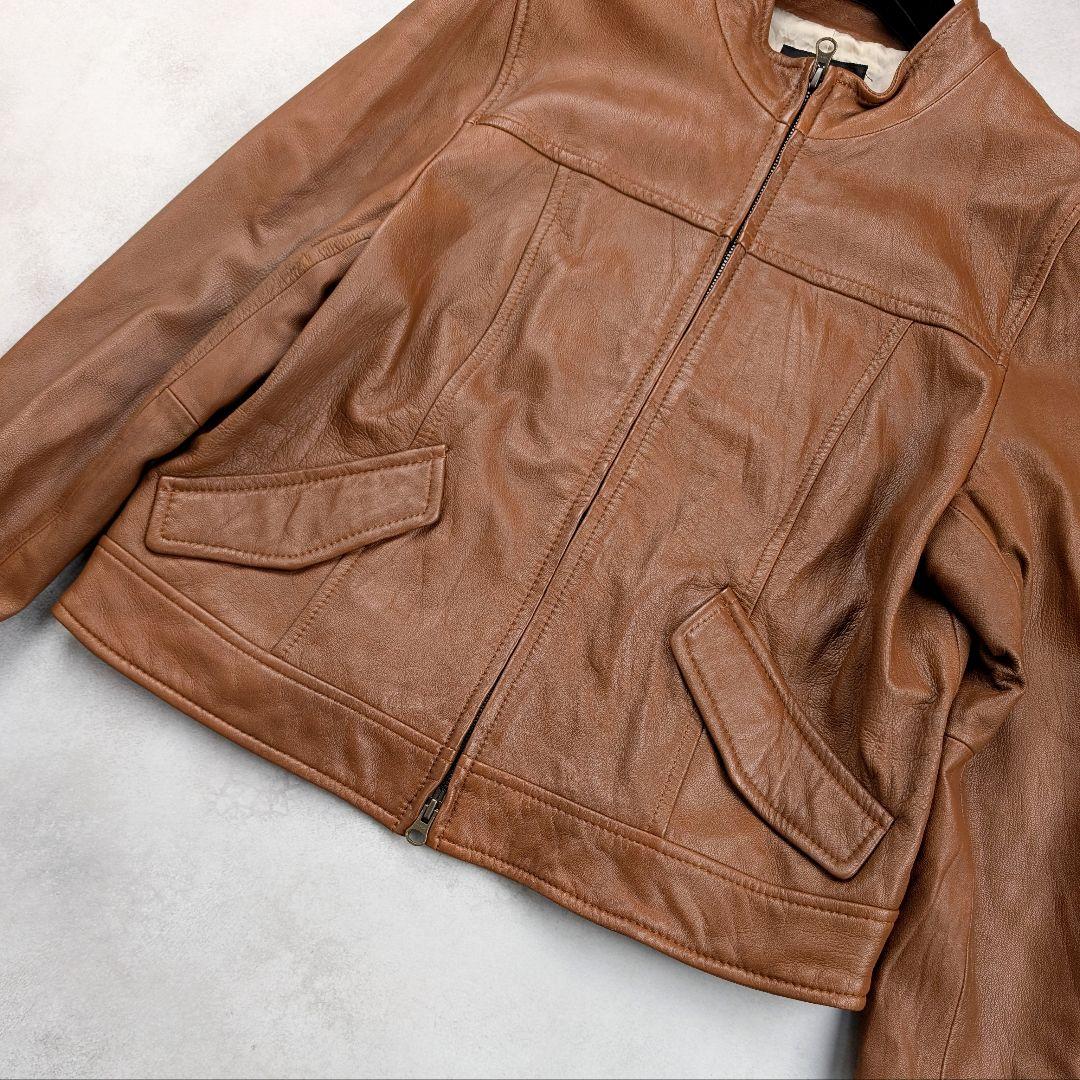 【大きいサイズ】23区 レディース シングルライダース 羊革 ブラウン