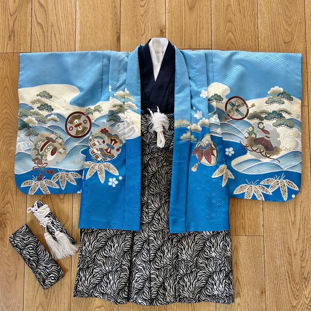 七五三　5歳用羽織袴セット　水色