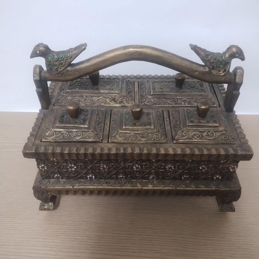 アンティーク 鳥の装飾 木製ボックス