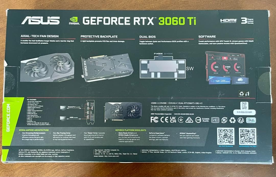 グラフィックボード・グラボ・ビデオカード ASUS Dual GeForce RTX 3060 Ti V2 OC 8GB