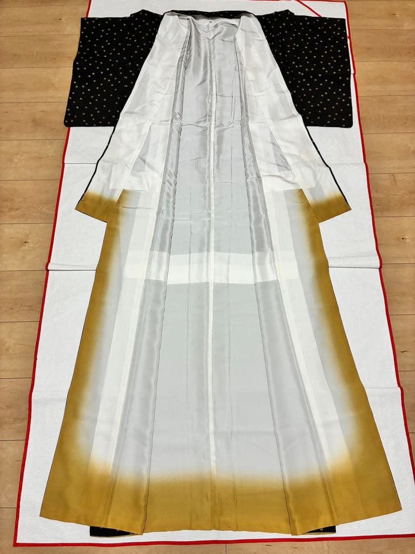 袷　小紋　スクエア幾何学　裄68cm 正絹