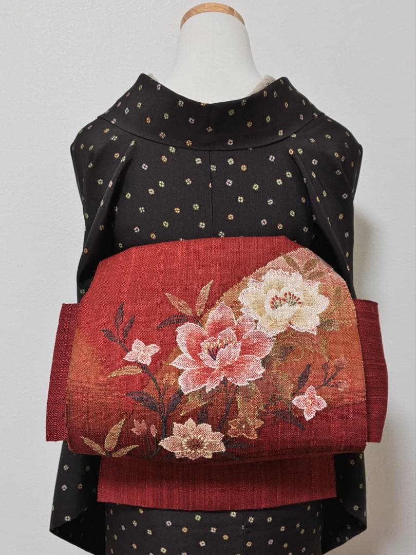 袷　小紋　スクエア幾何学　裄68cm 正絹