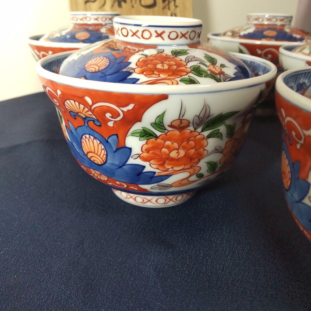 源右衛門 古伊万里 丼 小どん どんぶり 蓋付き 牡丹 染錦 染付 5客 木箱