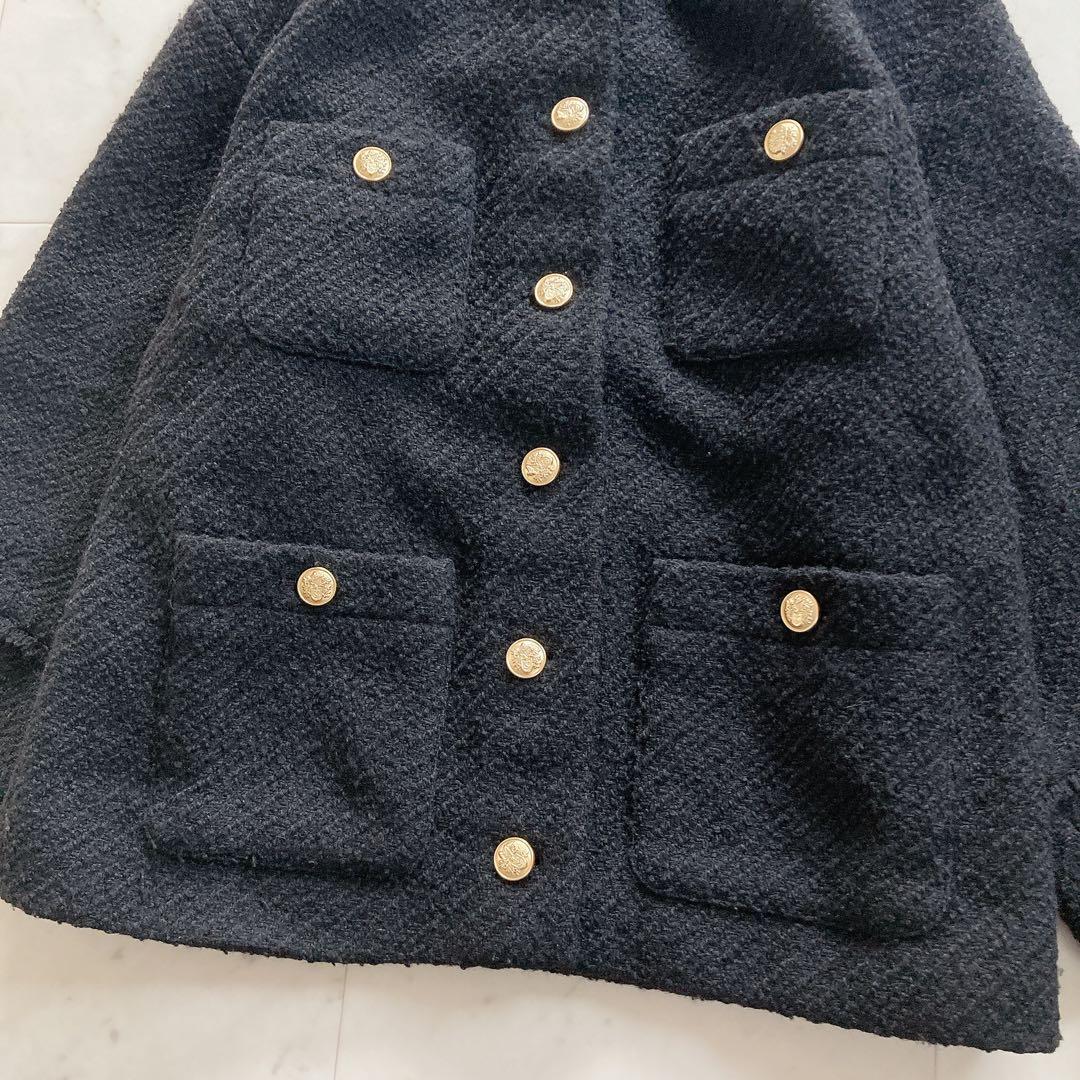 美品　ラウンジドレス　ノーカラー　ツイードジャケット　ブラック