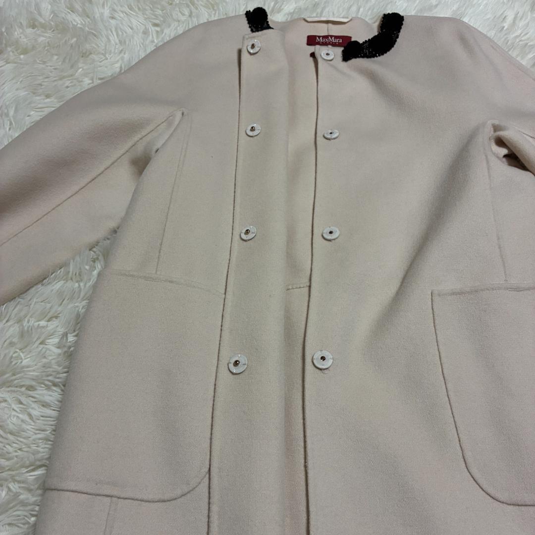 【美品】MaxMaraマックスマーラ　ダブルフェイス　ノーカラー　ビジューコート