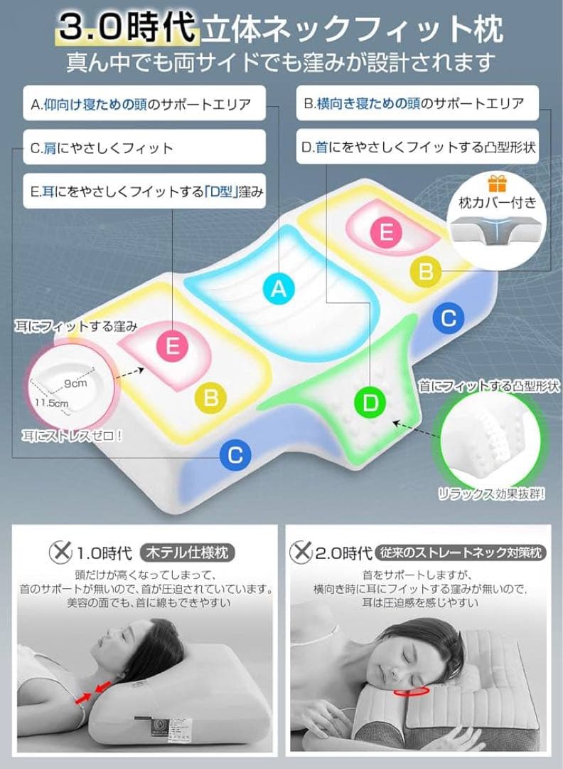 LAOGOT 枕 首が痛くならない ストレートネック 低反発 高通気性 グレー