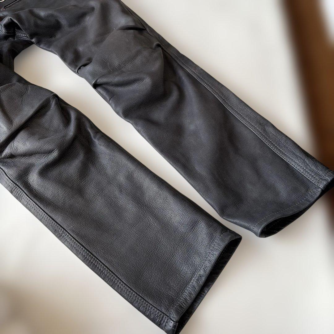 ヒョウドウ日本製レザー 黒パンツ ジッパーポケット付き