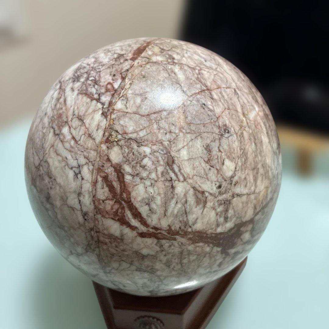 大型高級大理石 球体置物 木製台座付き( 球直径160mm)