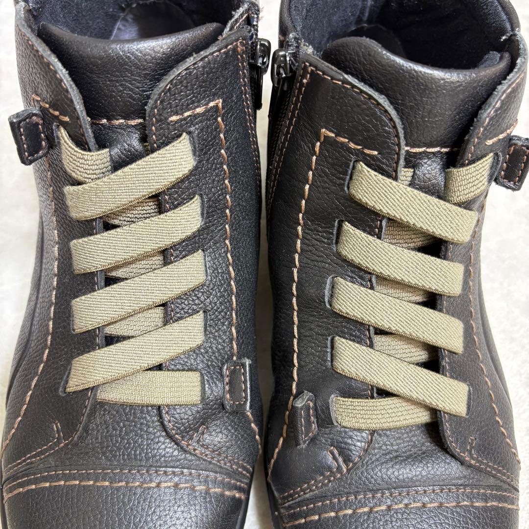 冬底　アキレスソルボ ショートブーツ サイドジップ 幅広　牛革23cm 滑り止め