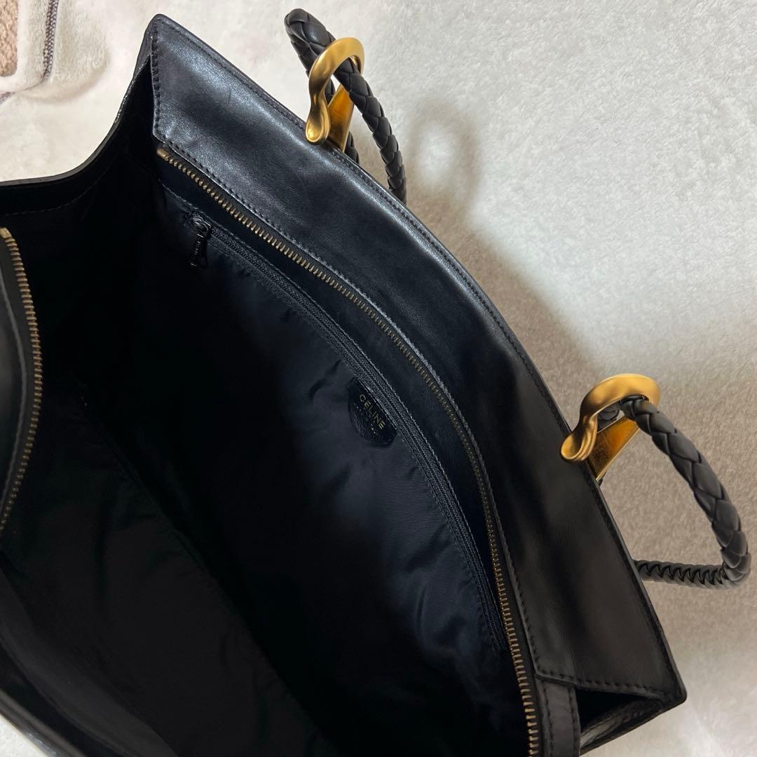★CELINE セリーヌ 黒レザー ハンドバッグ 編み込みストラップ