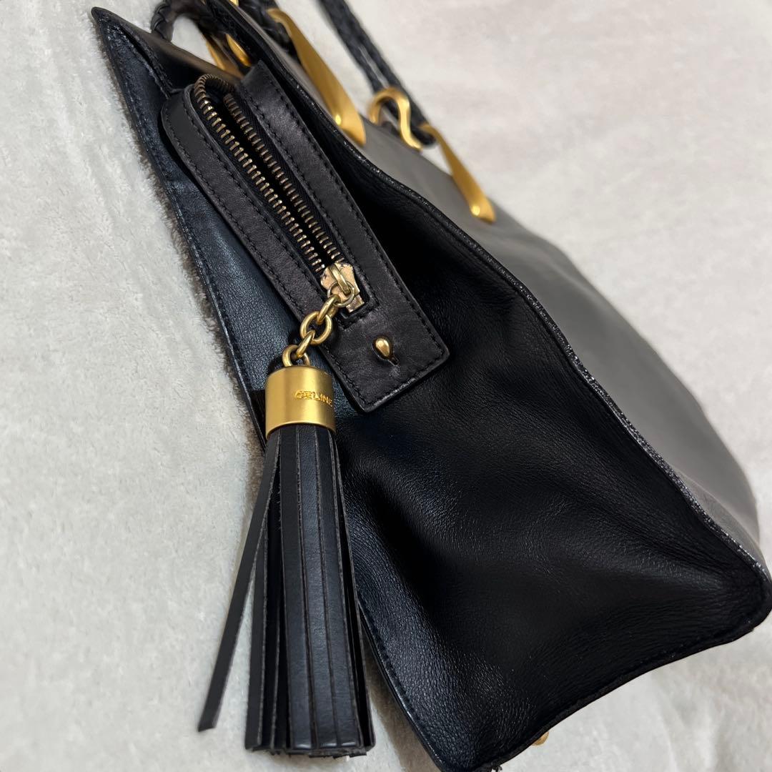 ★CELINE セリーヌ 黒レザー ハンドバッグ 編み込みストラップ