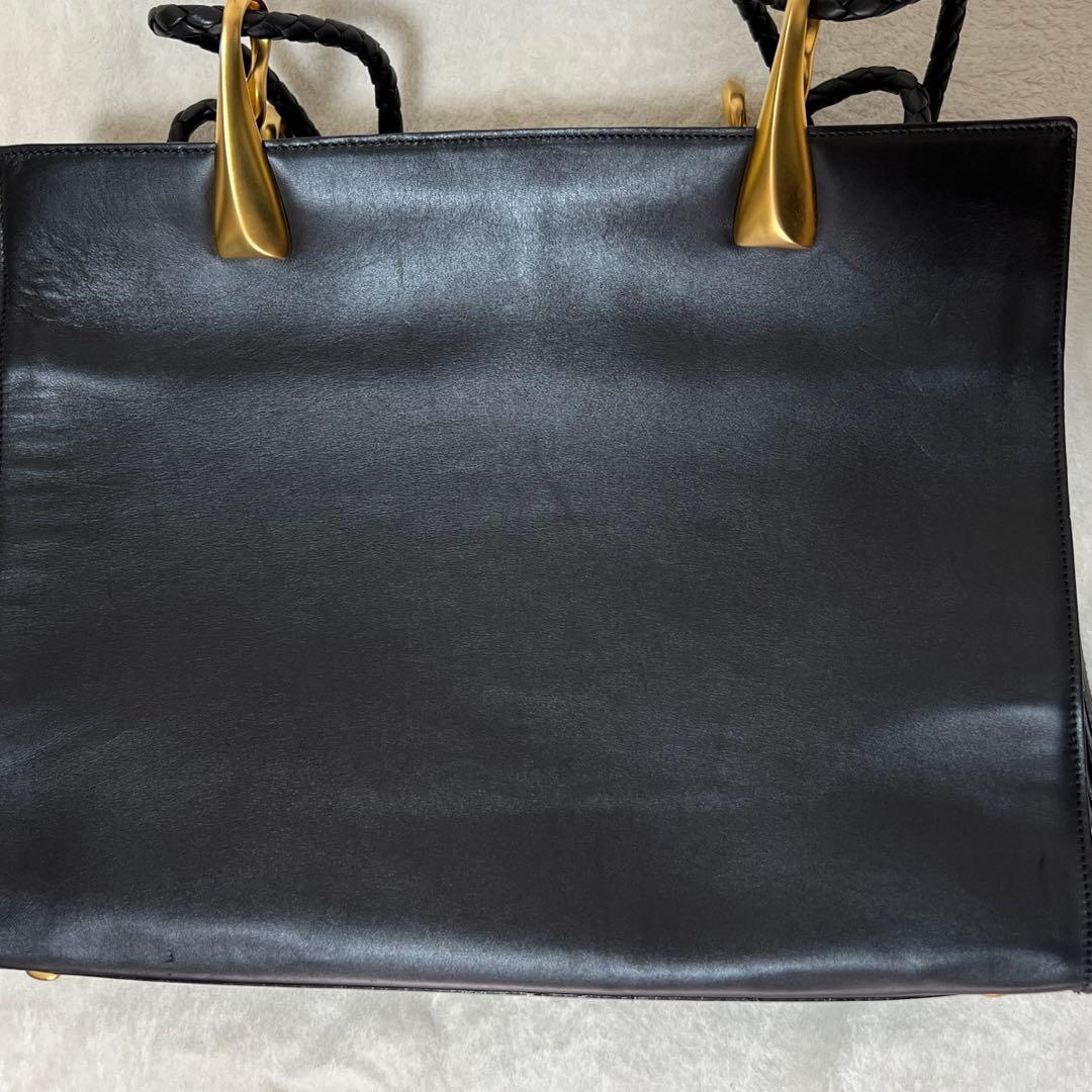 ★CELINE セリーヌ 黒レザー ハンドバッグ 編み込みストラップ