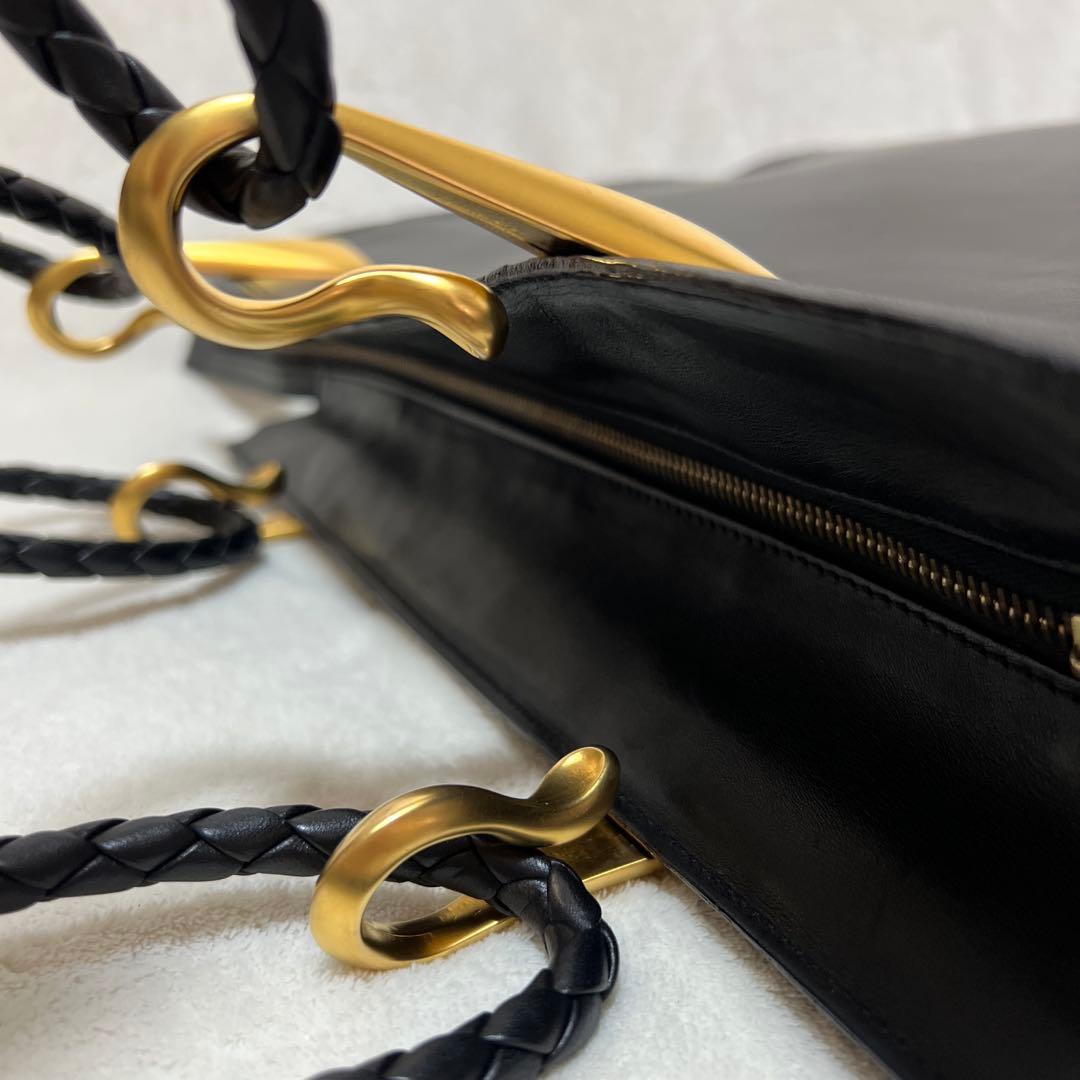 ★CELINE セリーヌ 黒レザー ハンドバッグ 編み込みストラップ