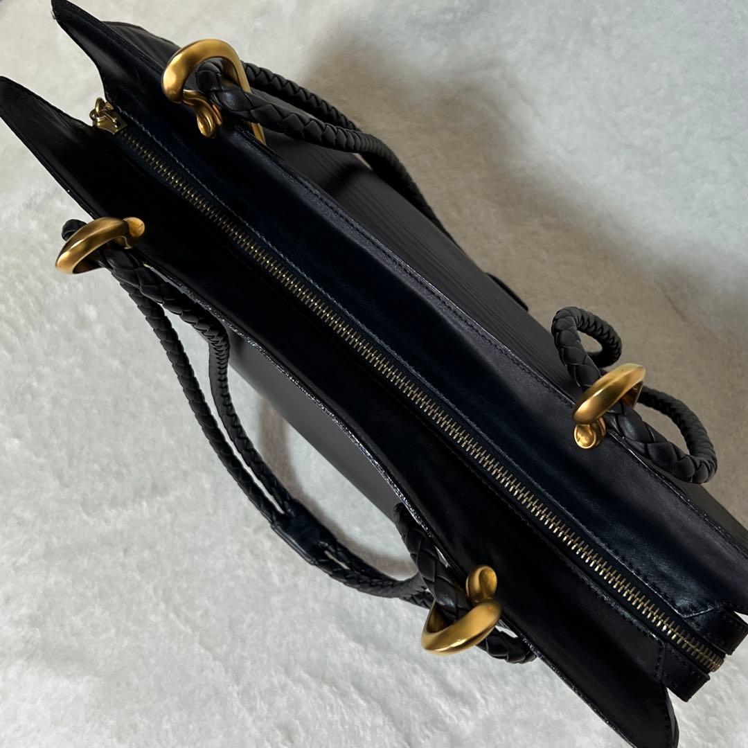 ★CELINE セリーヌ 黒レザー ハンドバッグ 編み込みストラップ