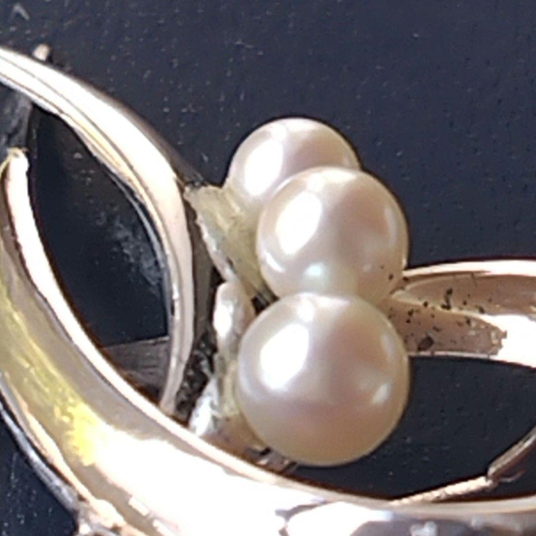 TASAKI 田崎真珠3珠　 アコヤ本真珠 ブローチ　SILVER