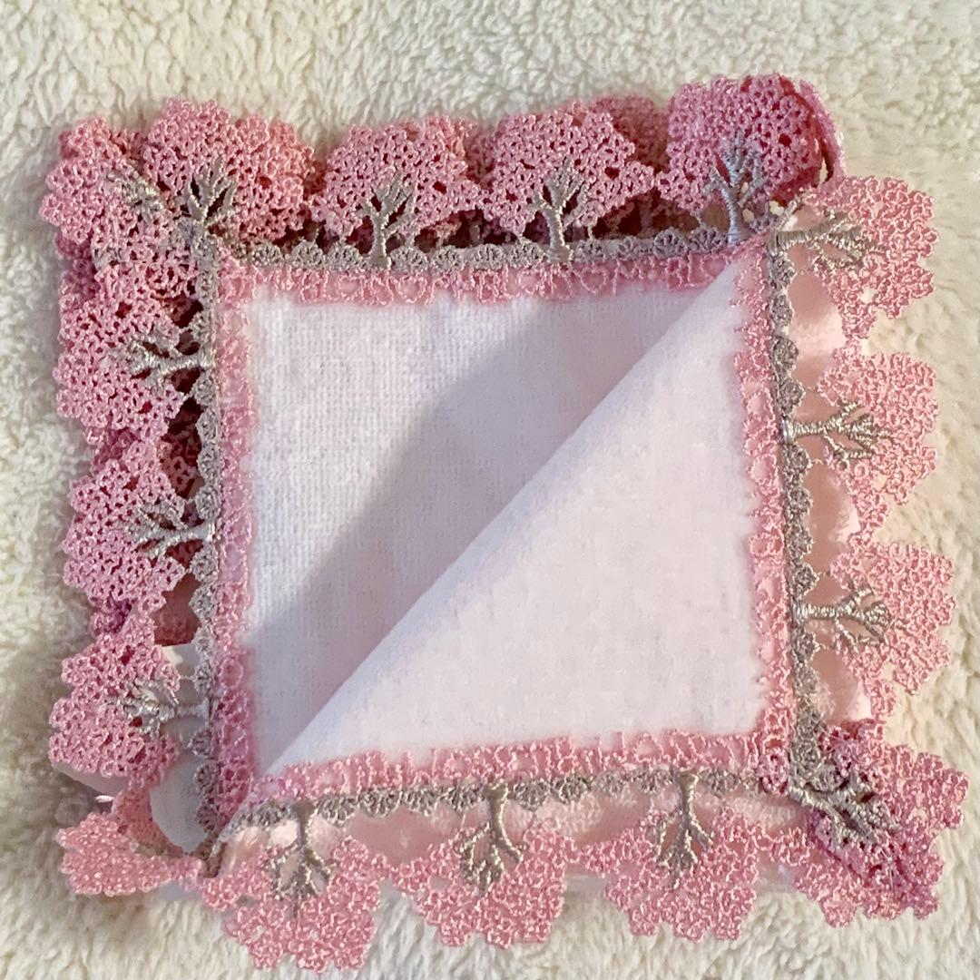 近沢レース タオルハンカチ サクラ 桜並木 ピンク Chikazawa