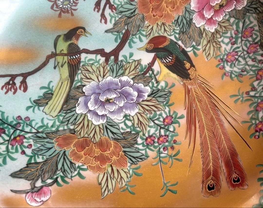 SALE✩.*˚九谷焼 光山窯 花鳥柄 大皿 絵皿