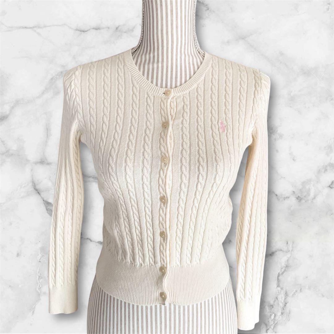 美品✨ポロラルフローレン ケーブルニット カーディガン ポニー アイボリー S
