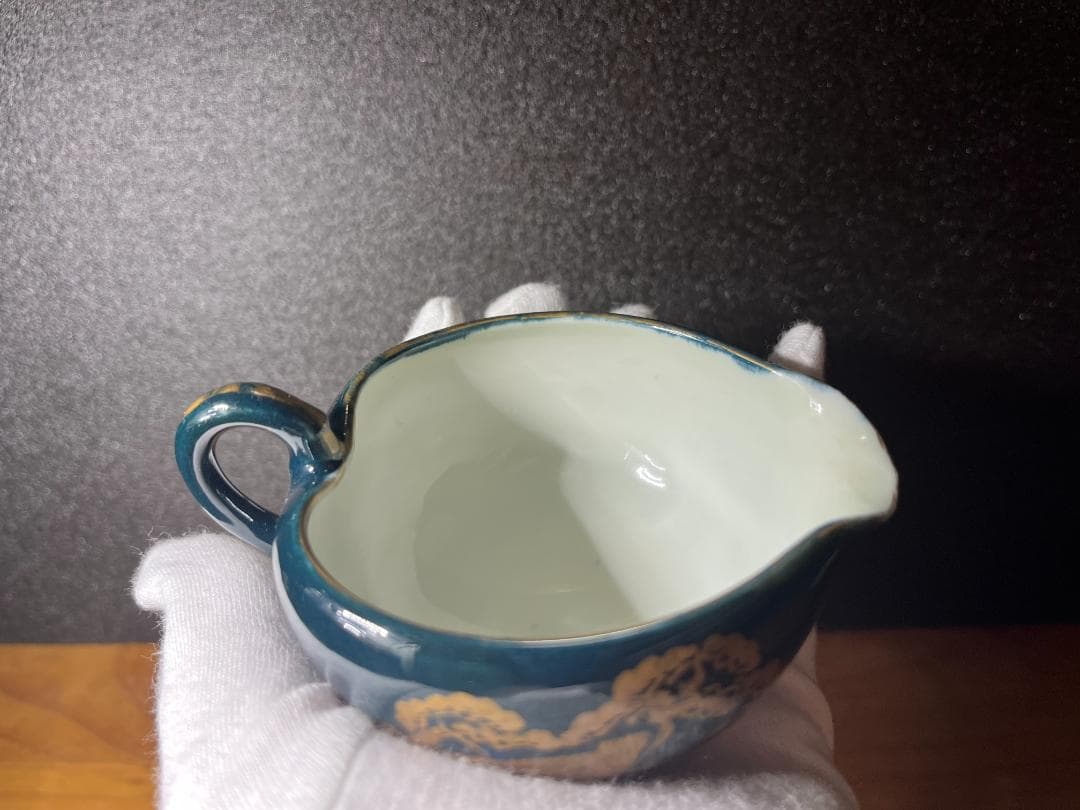 九谷　金彩　紺青　湯冷まし　湯呑　富士山　松　鶴　茶道具　煎茶道具