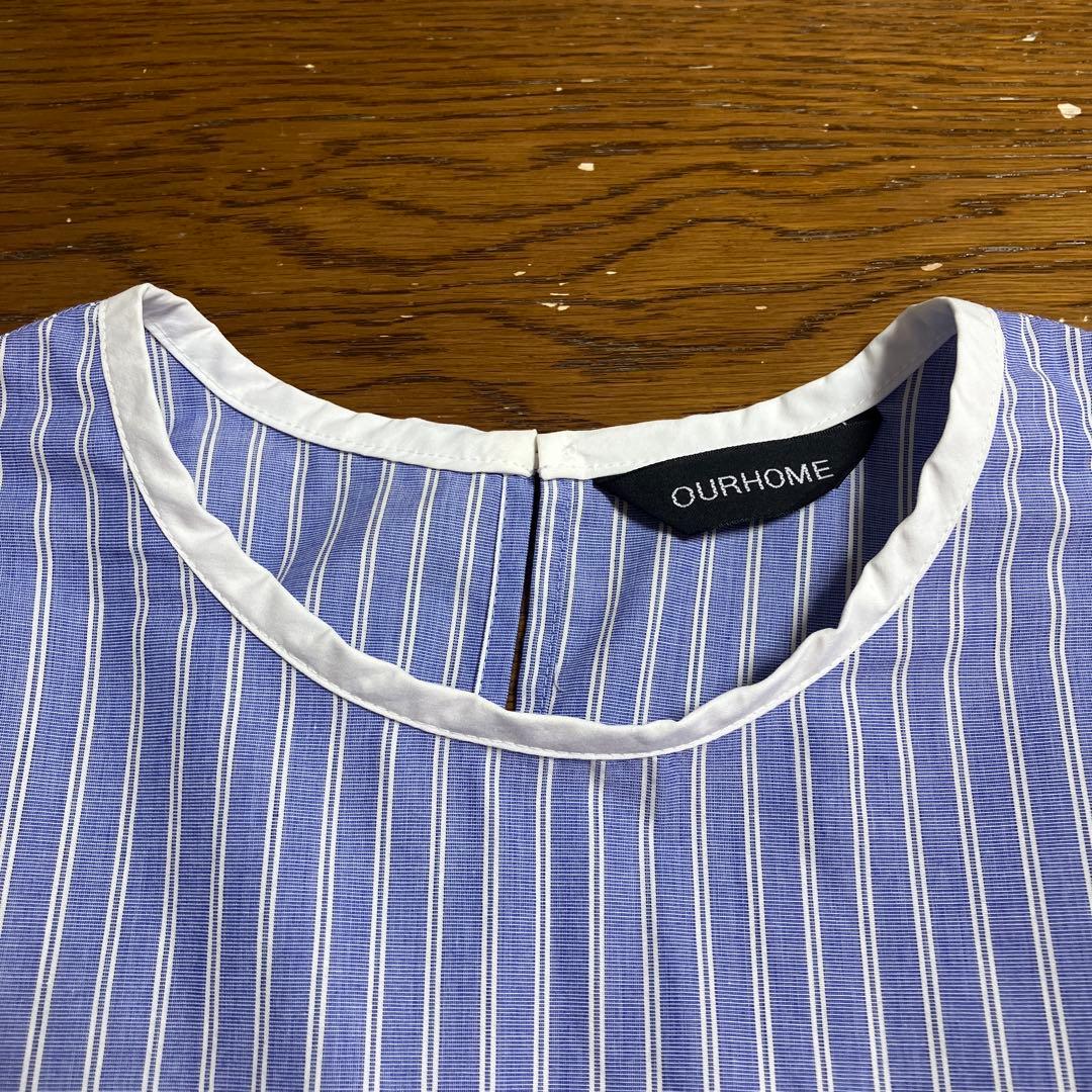 OUR シワになりにくい播州織フレアブラウス