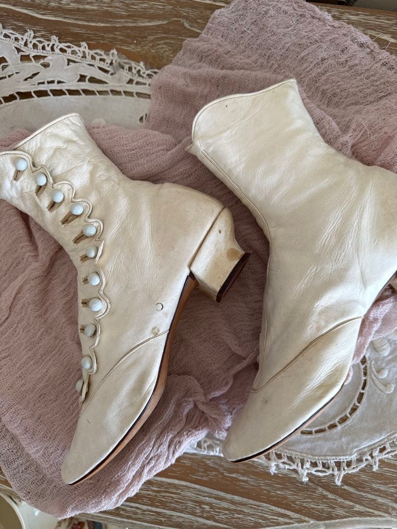 フランスアンティーク希少！ヴィクトリアンウェディングレザーボタンブーツ白