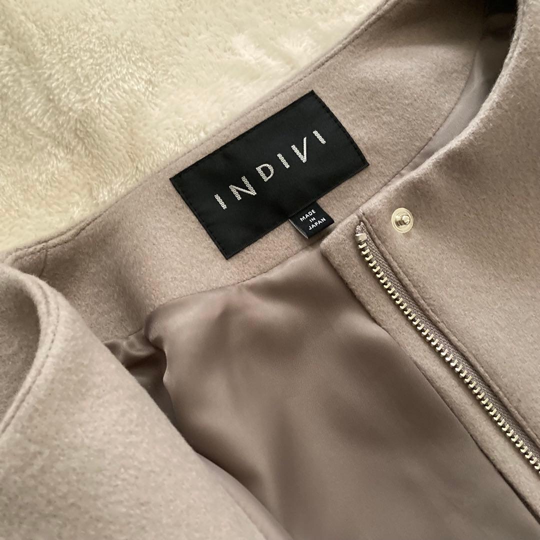 【美品】INDIVI 定価4.4万 2023AW ノーカラーコート ウール100