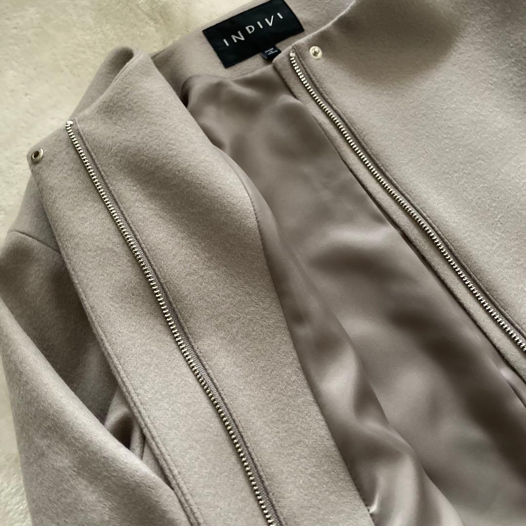 【美品】INDIVI 定価4.4万 2023AW ノーカラーコート ウール100