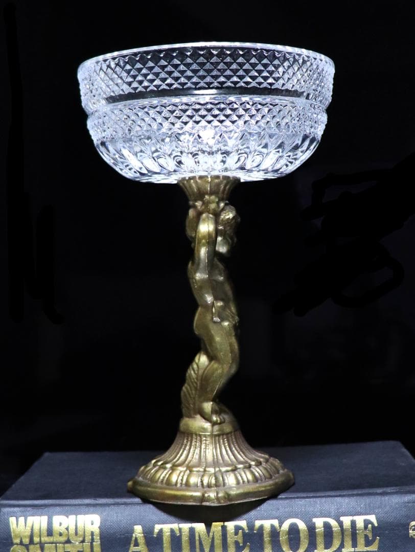 オールド・バカラ ブロンズ台座 天使の子供 切子大型コンポート ディアマン