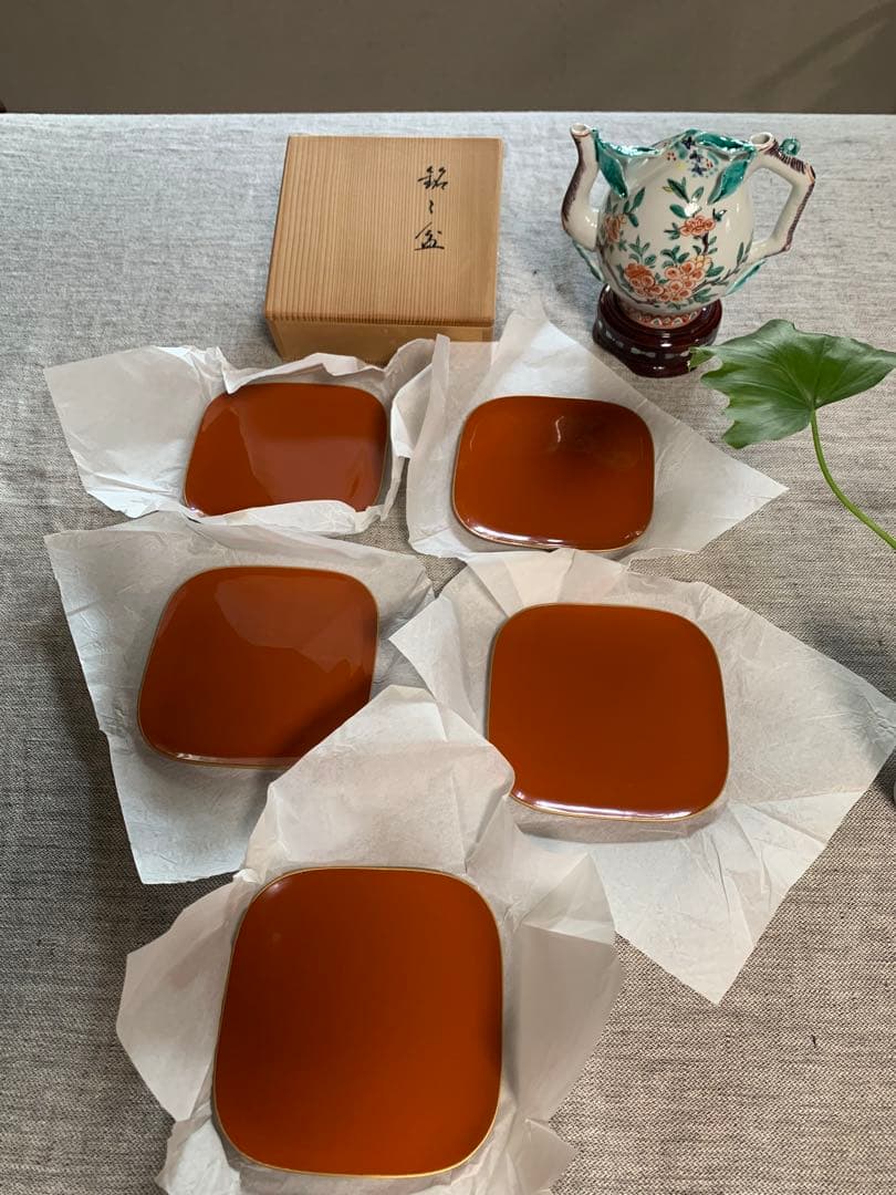 象彦 ZOHIKO 銘々皿 溜塗 金縁 未使用 木箱入 菓子皿 上質ヴィンテージ