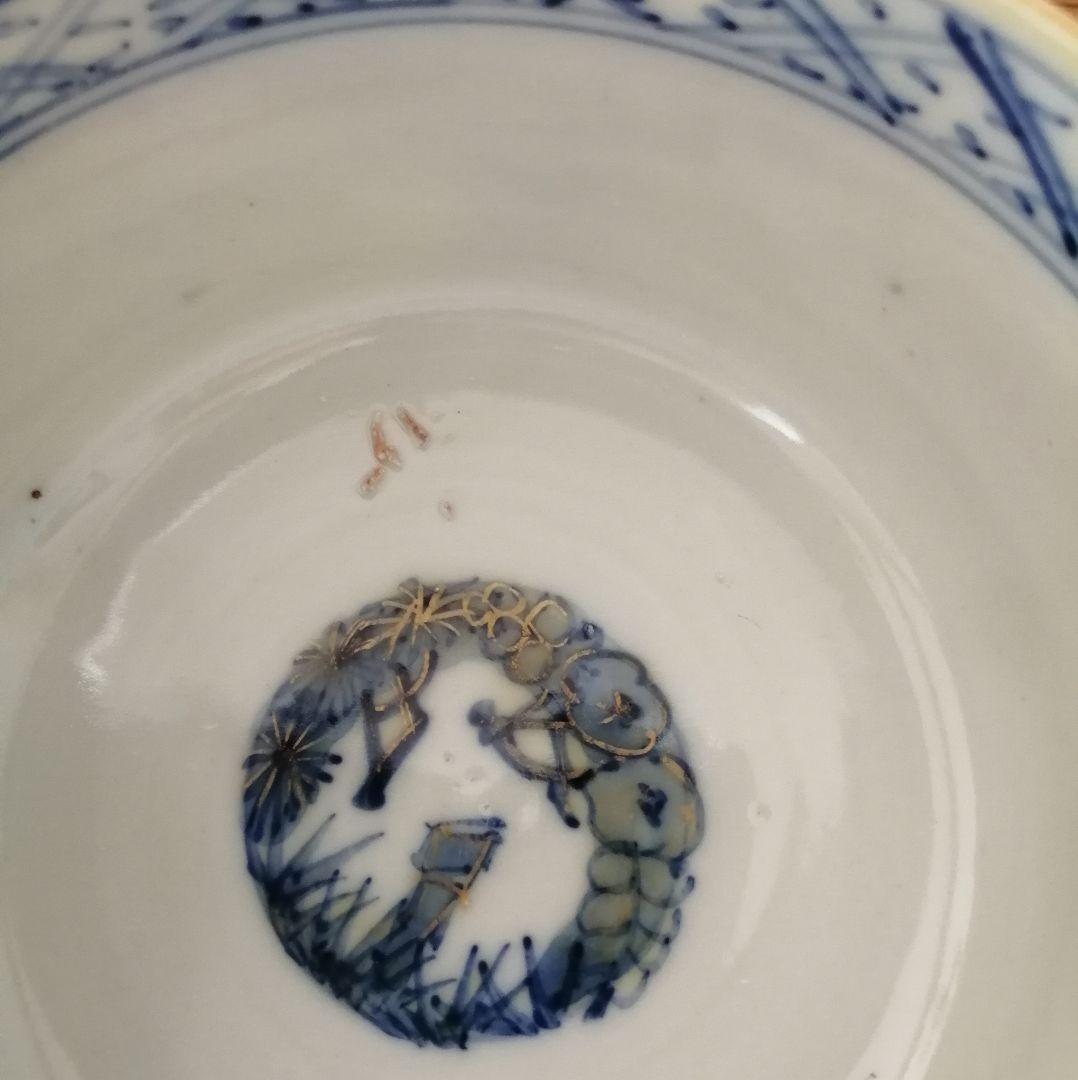 古伊万里　色絵　兎と龍　蓋茶碗　3客