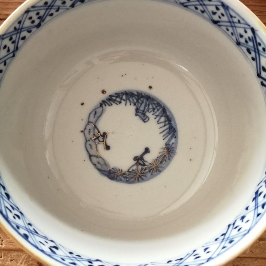 古伊万里　色絵　兎と龍　蓋茶碗　3客