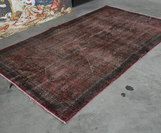 トルコヴィンテージラグA54 レア ブラウン オーバーダイラグ レッド グリーン