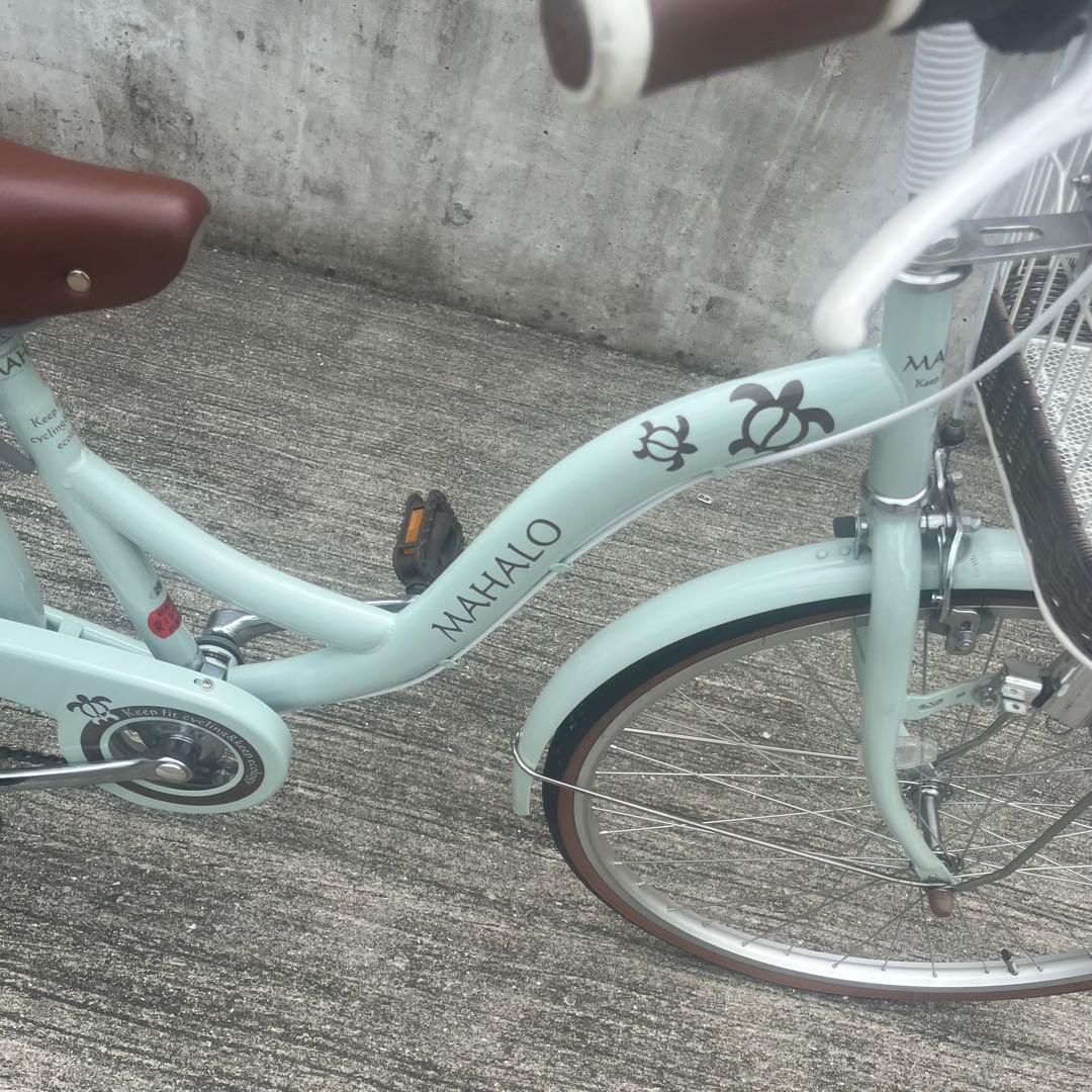 【美品】子供用自転車 26インチ ミントグリーン 前面バスケット付き