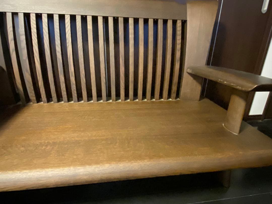 ブラウン合成皮革2人掛けソファ