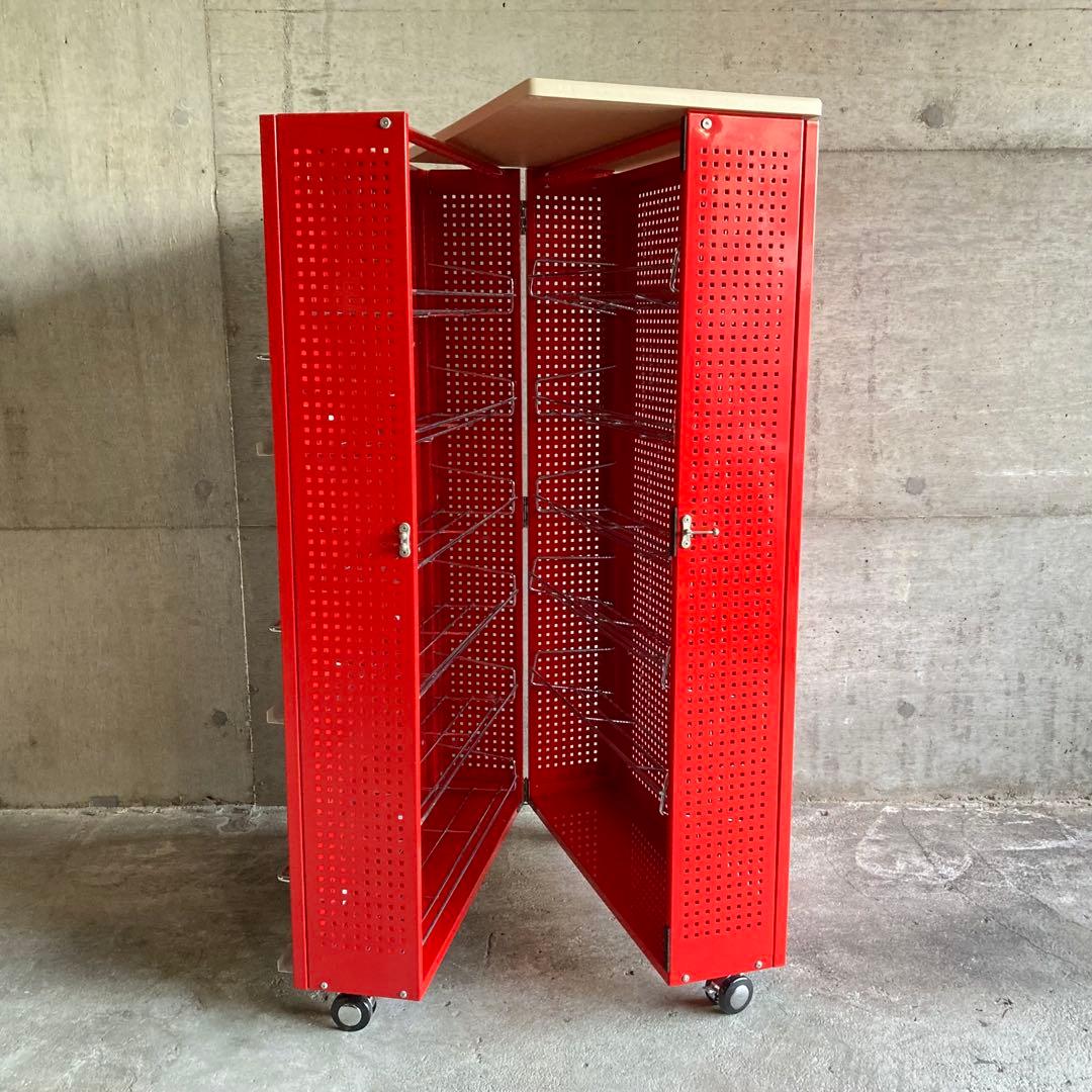 ラック シェルフ ワゴン 棚 開閉式 折り畳み キャスター付 赤色 ポップ 什器