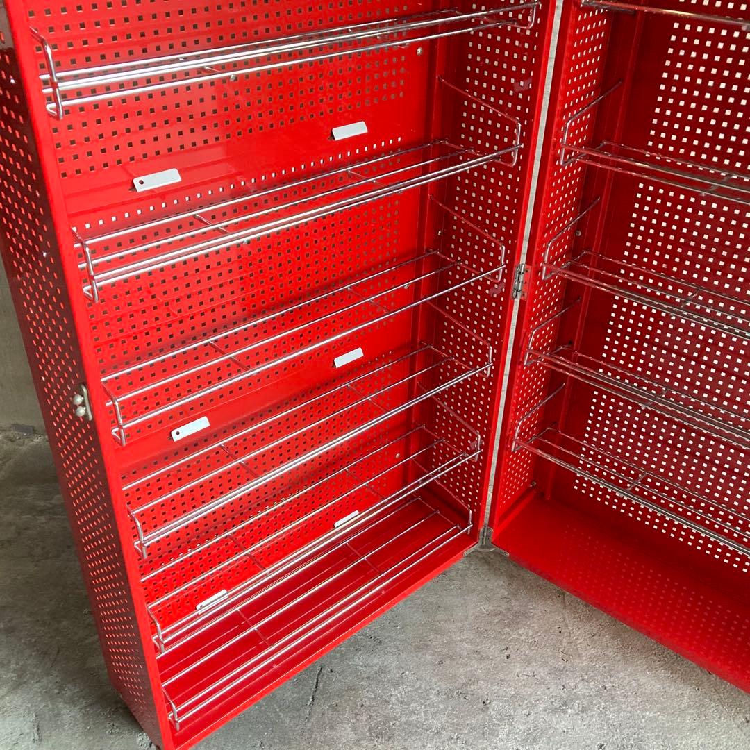 ラック シェルフ ワゴン 棚 開閉式 折り畳み キャスター付 赤色 ポップ 什器