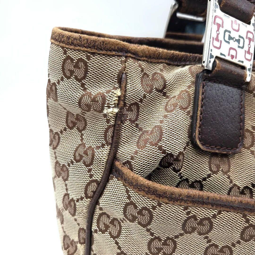 GUCCI シェリーライン GGキャンバス ホースビット ハンドバッグ ブラウン