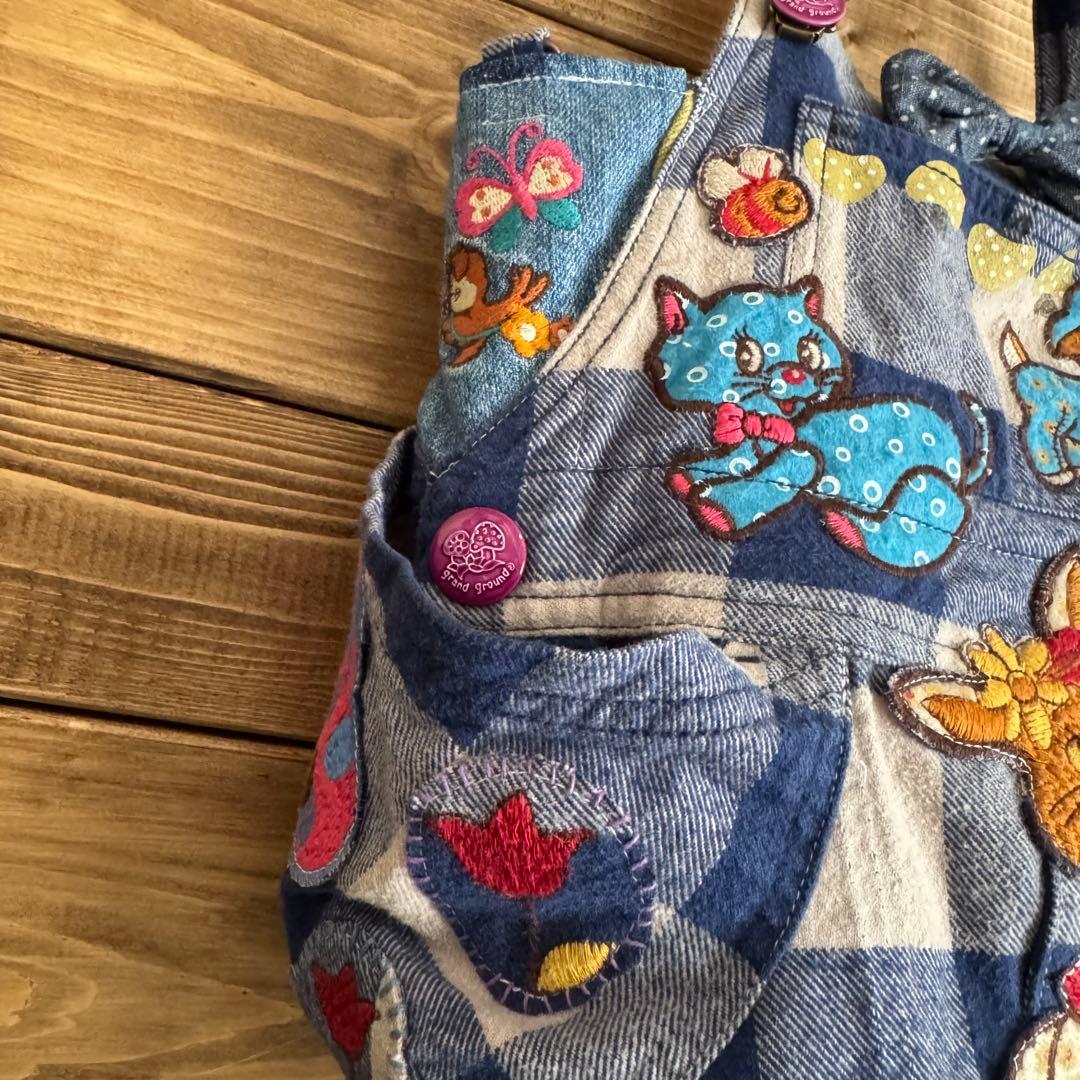 ハンドメイド デニムリメイク バッグ レトロアニマル サロペット 楕円底 23