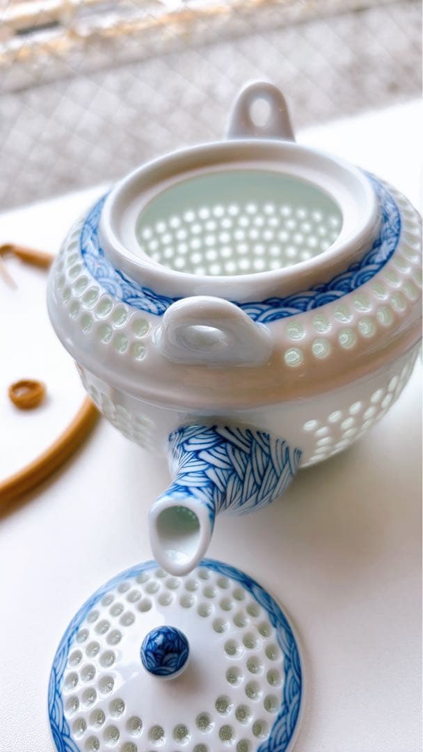 （未使用）有田焼 丹心窯 水晶青海波 急須水晶彫　和食器 波佐見焼急須