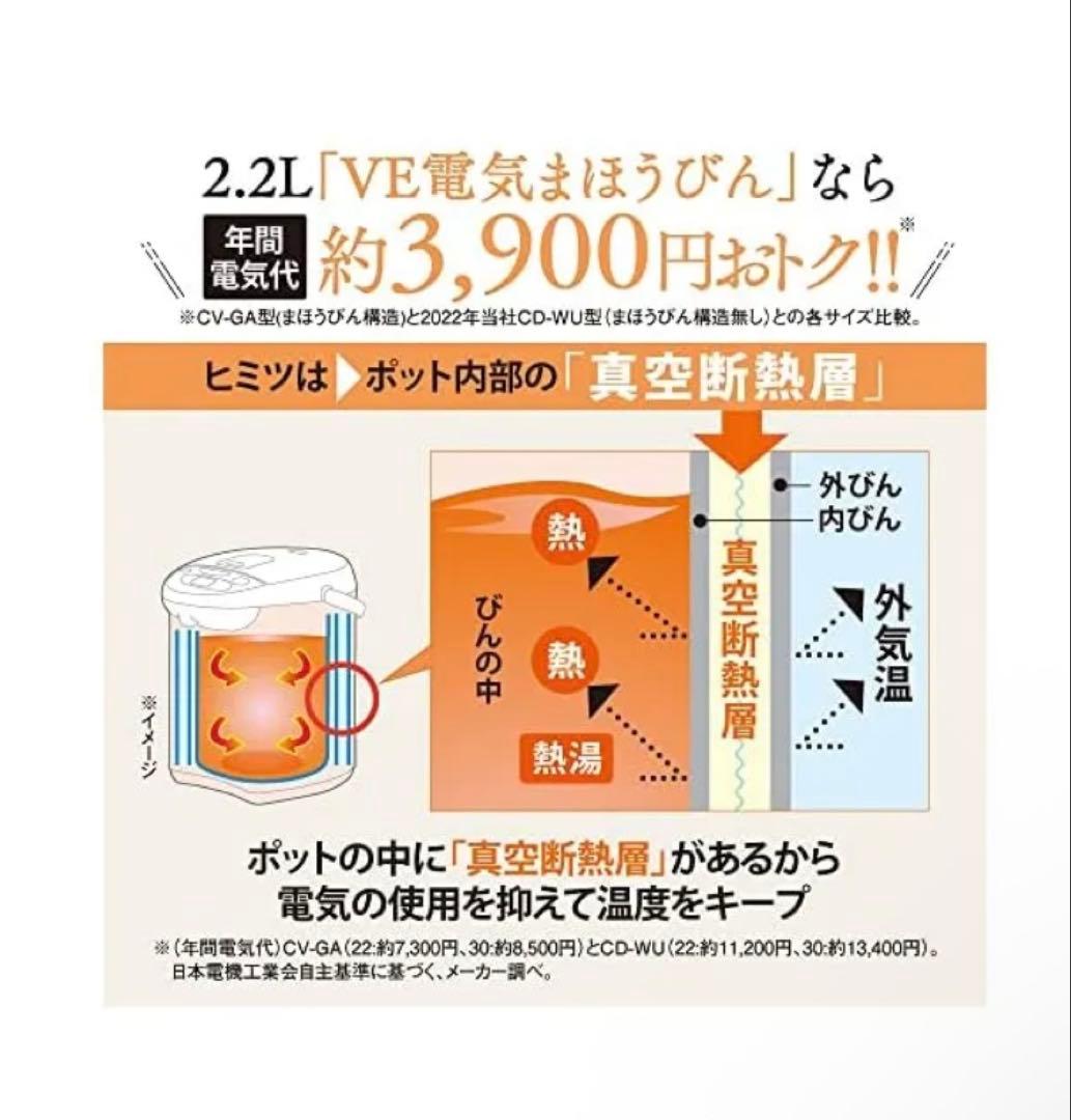 新品未開封 象印 CV-GA22-TA 電気ポット ブラウン 2.2L 優湯生