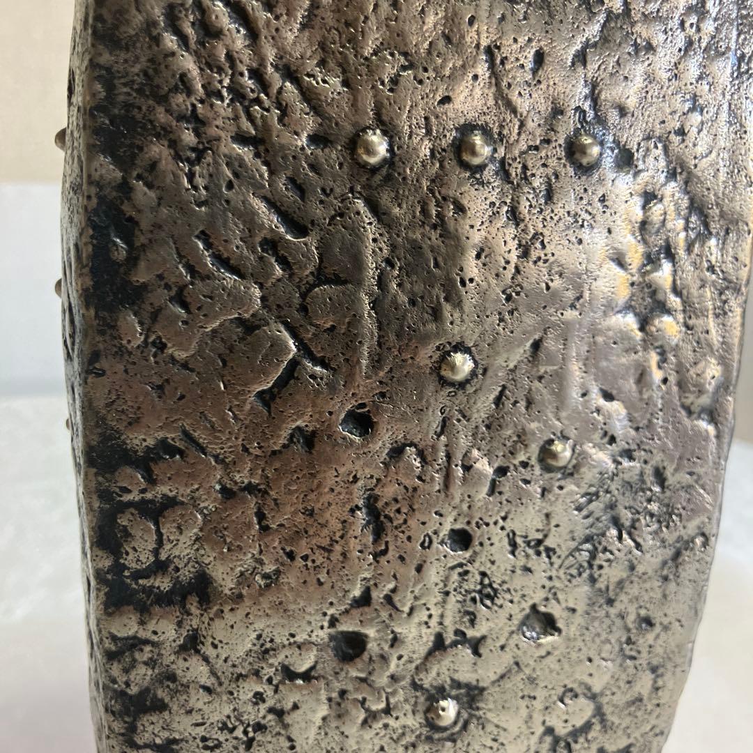 長谷川恵久作　白銅 花瓶 角型 木箱付き