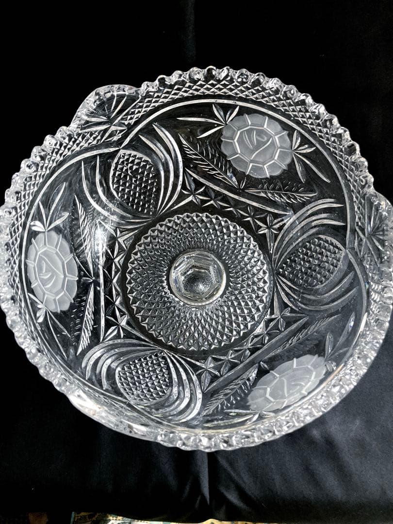 アンティーク　骨董品　コンポート　クリスタルカットガラスボウル