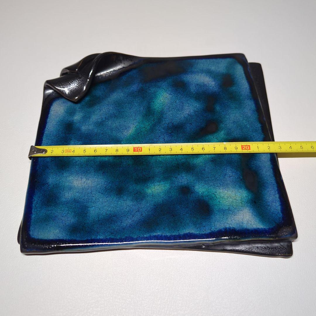 陶芸　石垣焼窯元　石垣ブルー　隅折れ角皿プレート　インテリア雑貨　飾り皿